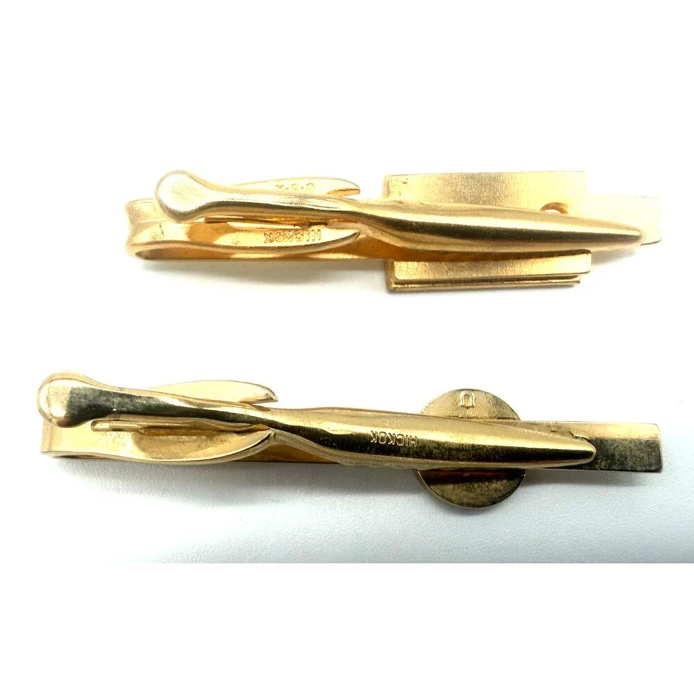 Lot of 4 Vintage Hickok USA Gold Tone Tie Bar Clips Monogram Initials MCM Retro
